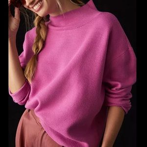 Anthropologie Maeve Carys Mock-Neck Sweater In Pink Rose Boxy Cut XS